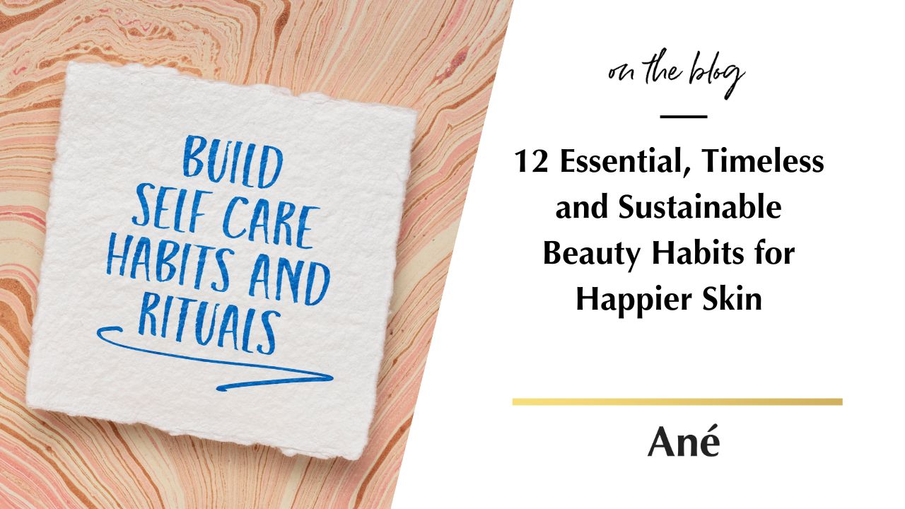 Self-care habits card on textured background for healthy skin