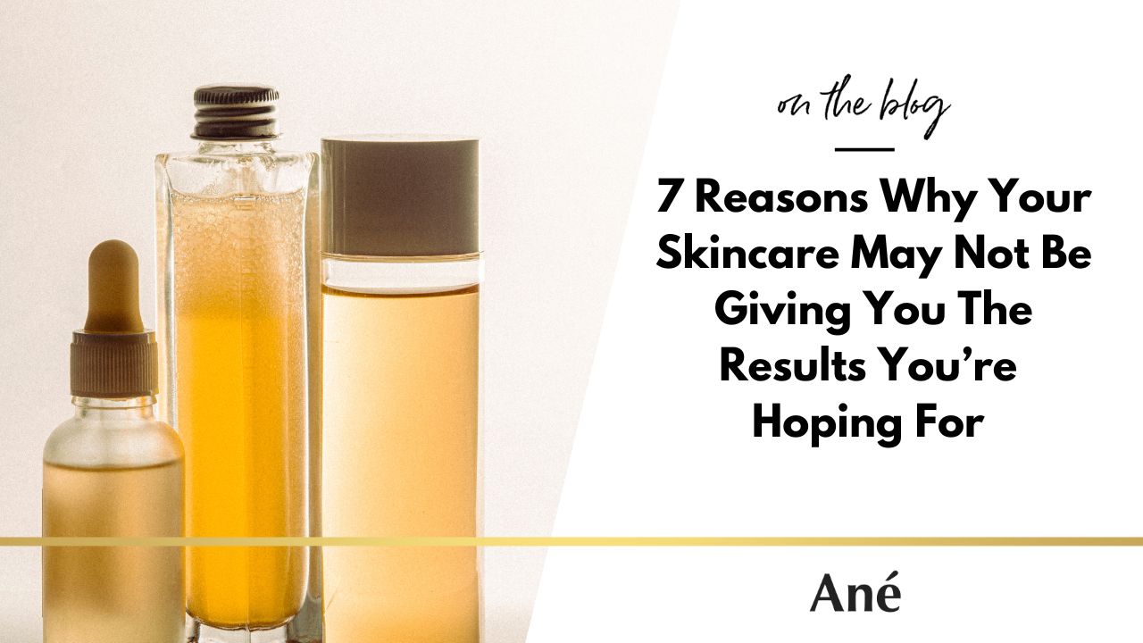Skincare bottles with blog title about ineffective skincare results