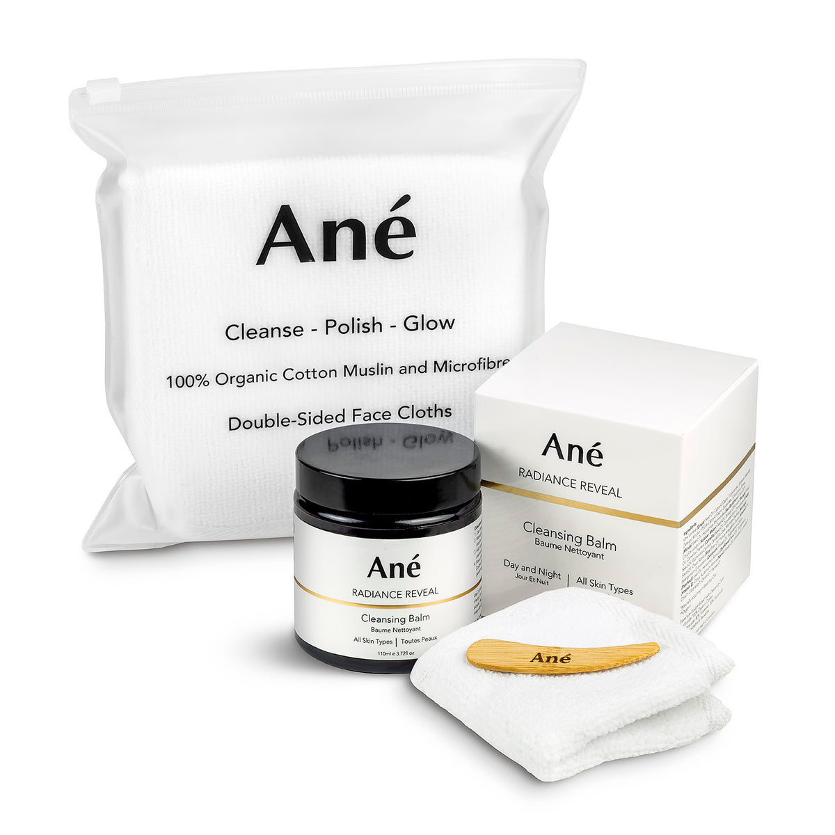 Ané Radiance Cleanse and Glow Bundle with Cleansing Balm and Face Cloths Set
