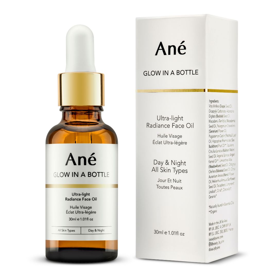 Ané Glow in a Bottle face oil with packaging