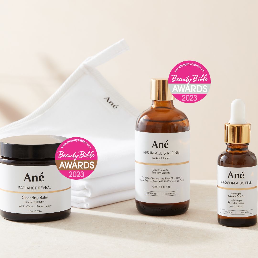Ané skincare products with Beauty Bible Awards 2023