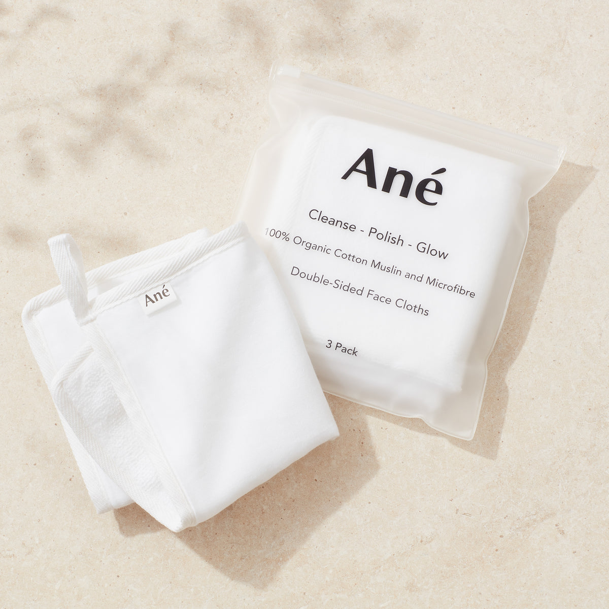 Ané 3 pack organic double-sided muslin face cloths