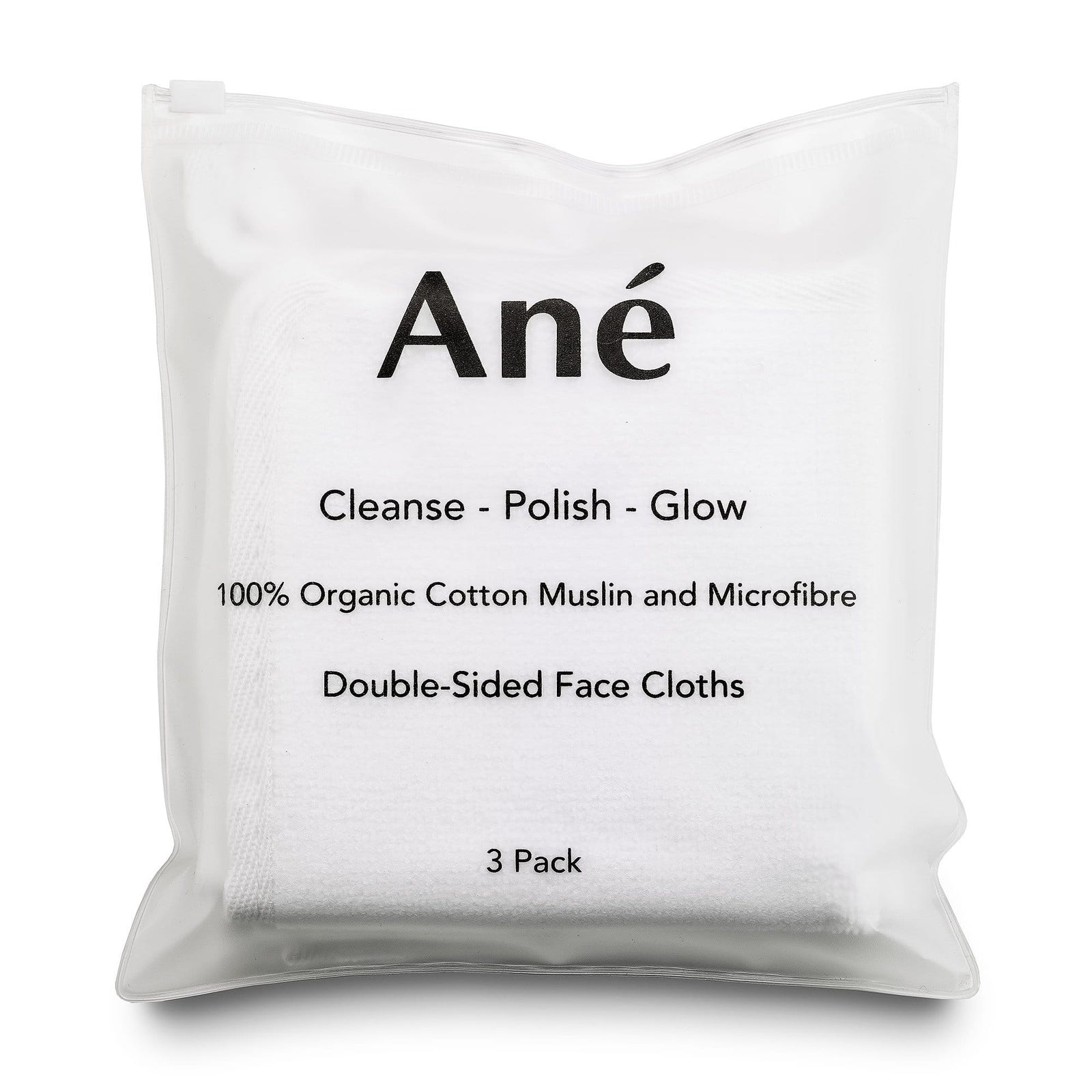 Ané 3 pack double-sided muslin face cleansing cloths