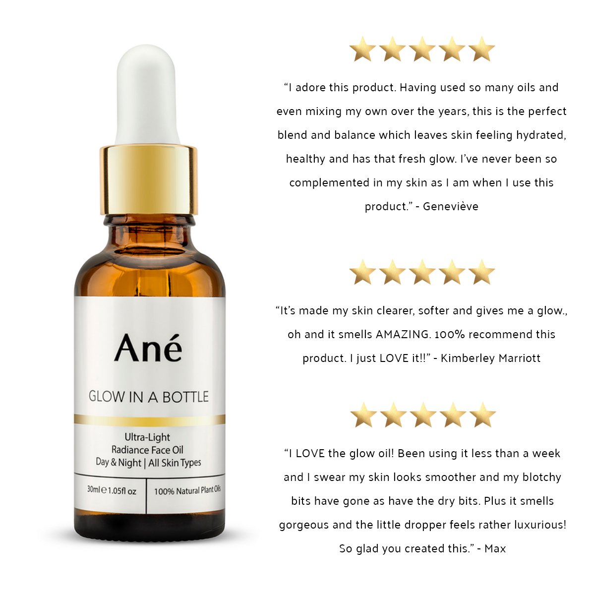 Ané Glow in a Bottle face oil with customer reviews